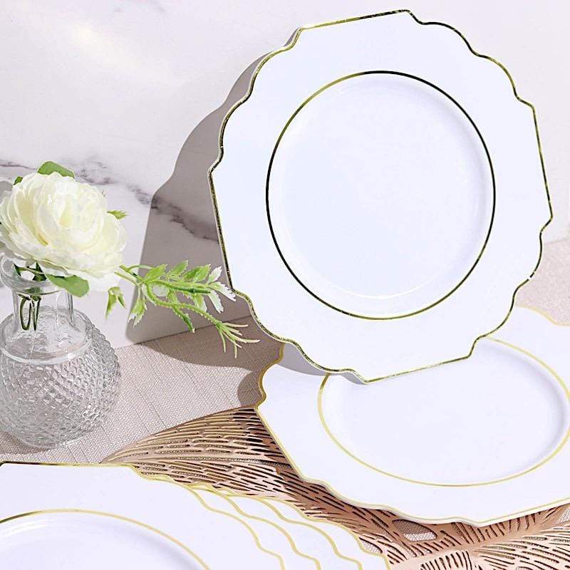 10 pcs 8 in Disposable Baroque Plastic Dessert Plates with Gold Rim