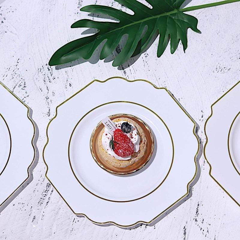 10 pcs 8 in Disposable Baroque Plastic Dessert Plates with Gold Rim