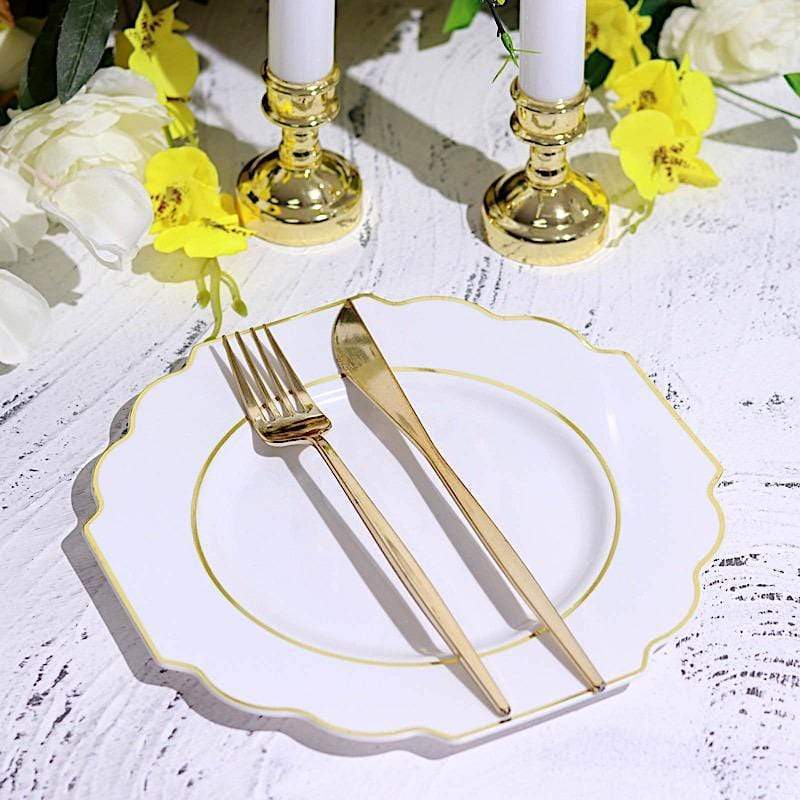 10 pcs 8 in Disposable Baroque Plastic Dessert Plates with Gold Rim