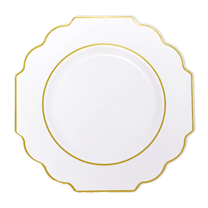 10 pcs 8 in Disposable Baroque Plastic Dessert Plates with Gold Rim