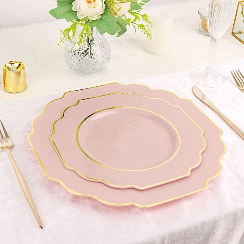 10 pcs 8 in Disposable Baroque Plastic Dessert Plates with Gold Rim