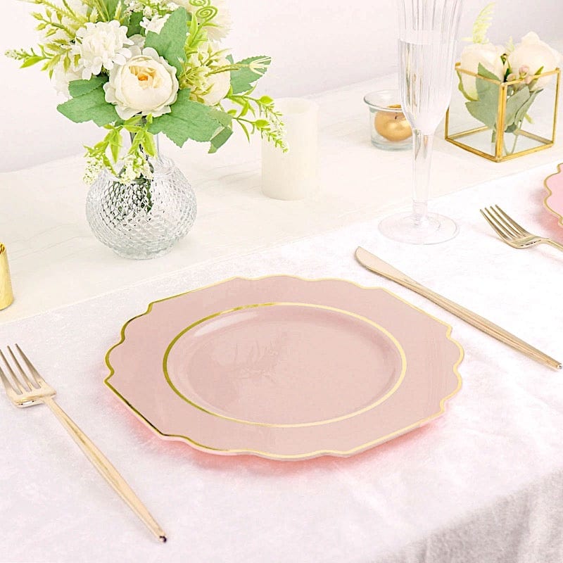 10 pcs 8 in Disposable Baroque Plastic Dessert Plates with Gold Rim