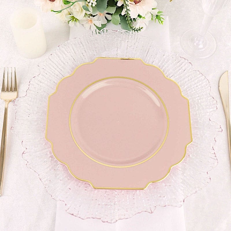 10 pcs 8 in Disposable Baroque Plastic Dessert Plates with Gold Rim