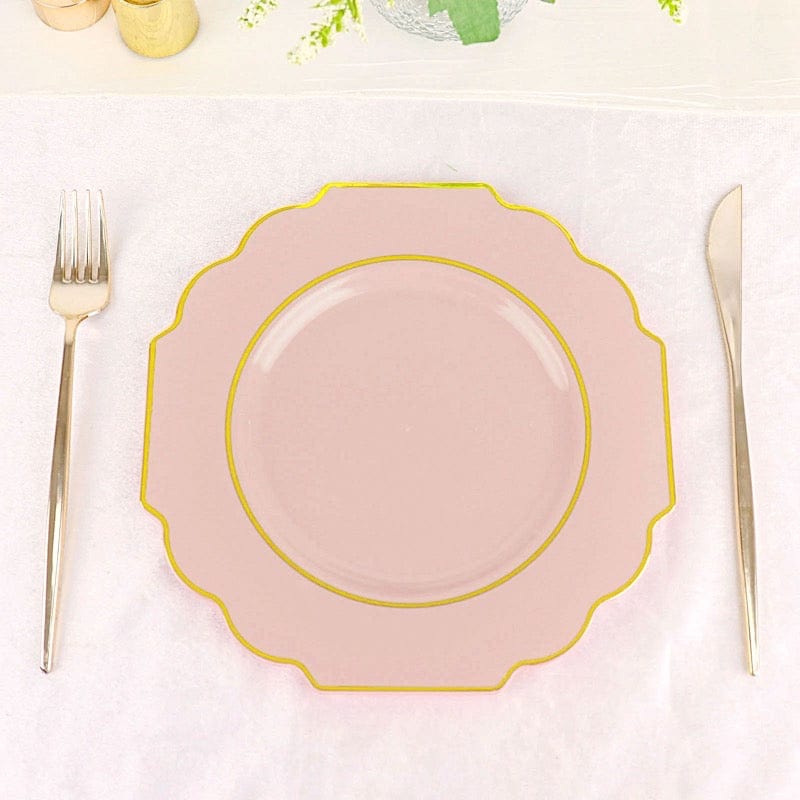 10 pcs 8 in Disposable Baroque Plastic Dessert Plates with Gold Rim