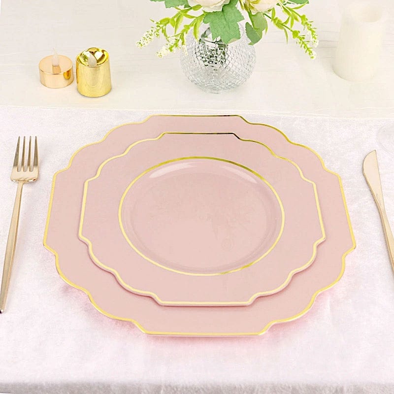 10 pcs 8 in Disposable Baroque Plastic Dessert Plates with Gold Rim