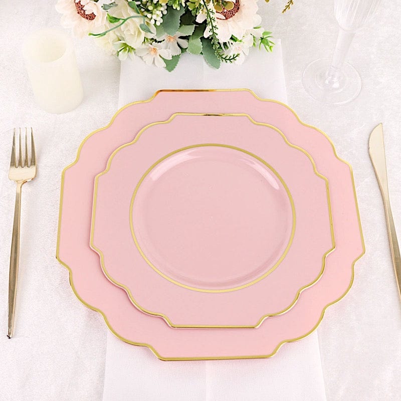 10 pcs 8 in Disposable Baroque Plastic Dessert Plates with Gold Rim