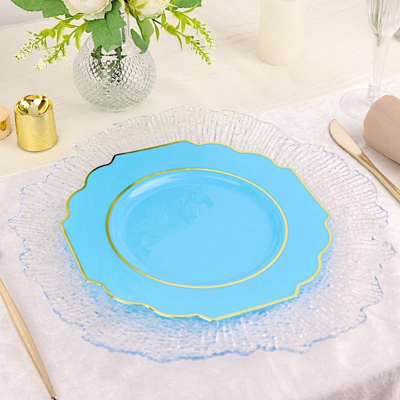 10 pcs 8 in Disposable Baroque Plastic Dessert Plates with Gold Rim