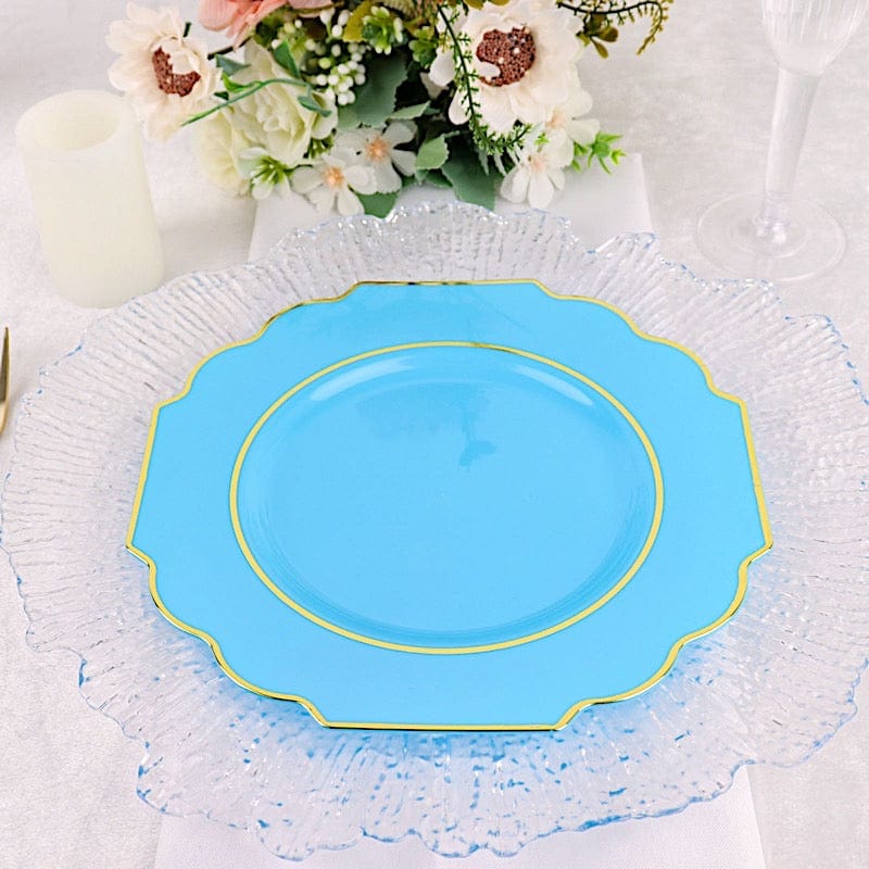 10 pcs 8 in Disposable Baroque Plastic Dessert Plates with Gold Rim
