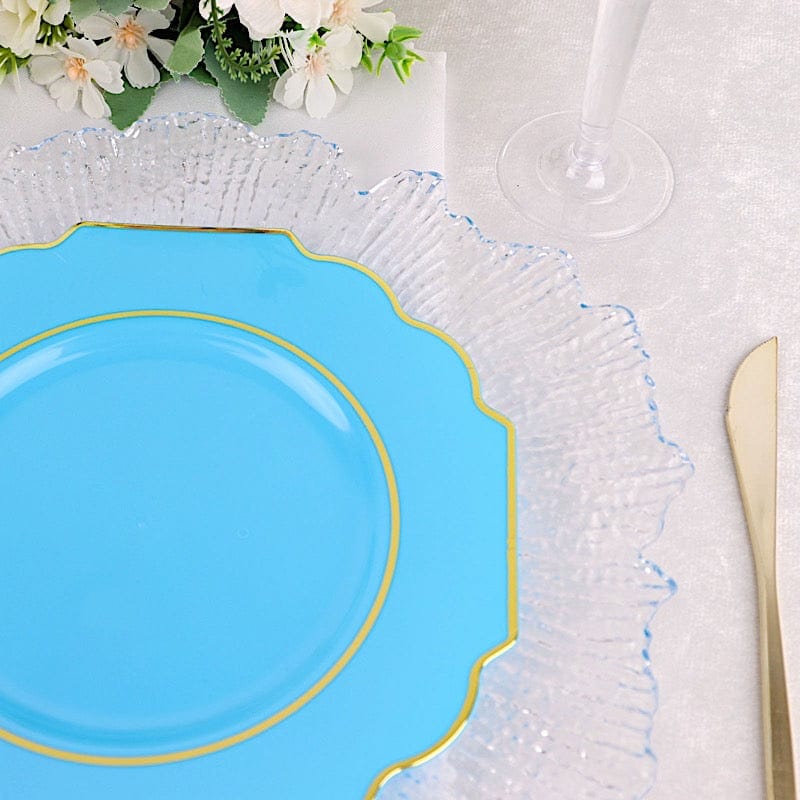 10 pcs 8 in Disposable Baroque Plastic Dessert Plates with Gold Rim