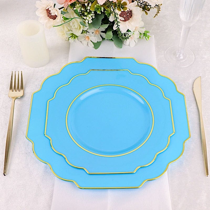 10 pcs 8 in Disposable Baroque Plastic Dessert Plates with Gold Rim
