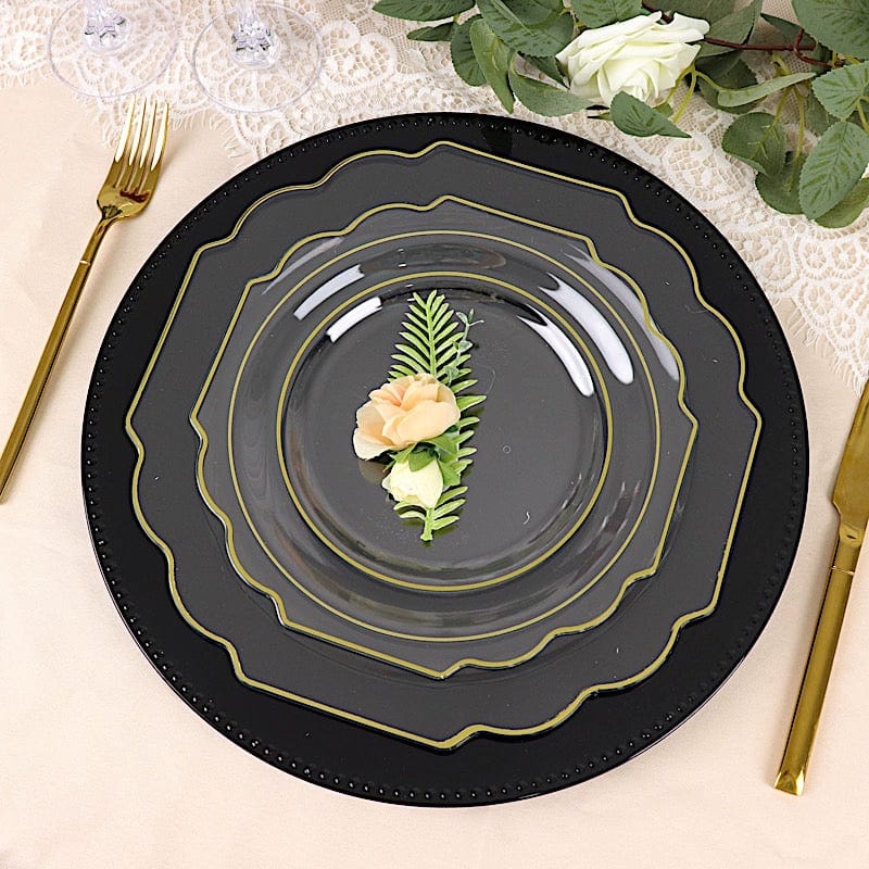 10 pcs 8 in Disposable Baroque Plastic Dessert Plates with Gold Rim