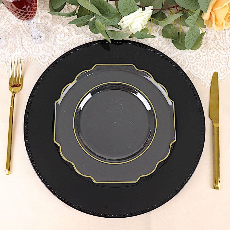 10 pcs 8 in Disposable Baroque Plastic Dessert Plates with Gold Rim