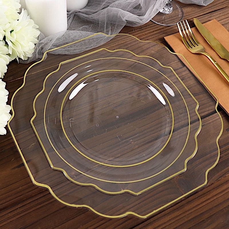 10 pcs 8 in Disposable Baroque Plastic Dessert Plates with Gold Rim