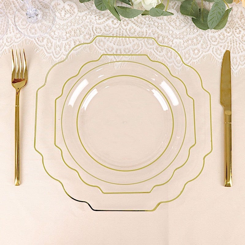 10 pcs 8 in Disposable Baroque Plastic Dessert Plates with Gold Rim