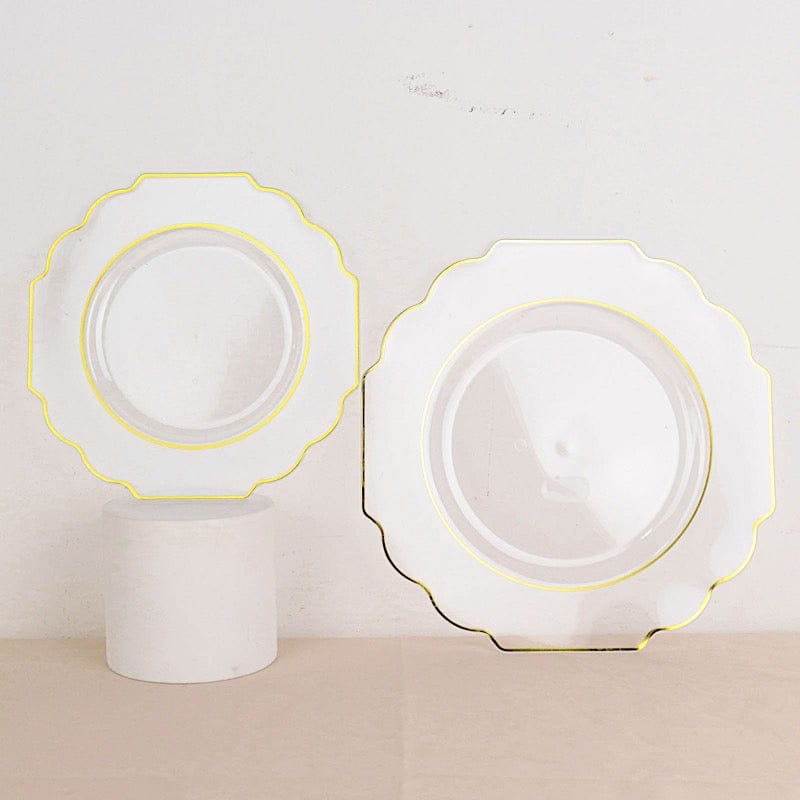 10 pcs 8 in Disposable Baroque Plastic Dessert Plates with Gold Rim