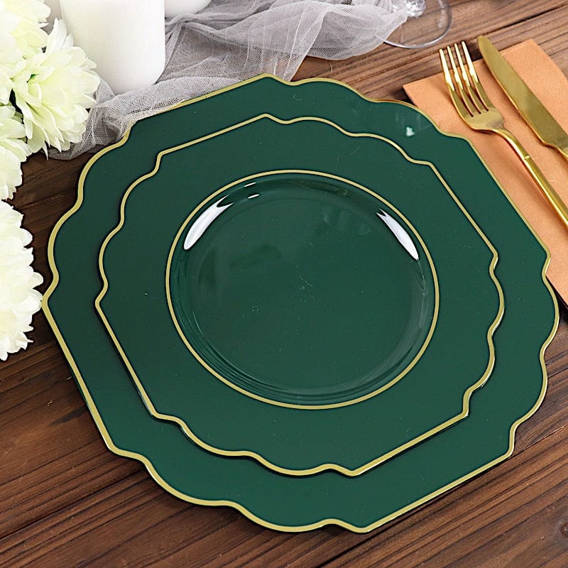 10 pcs 8 in Disposable Baroque Plastic Dessert Plates with Gold Rim