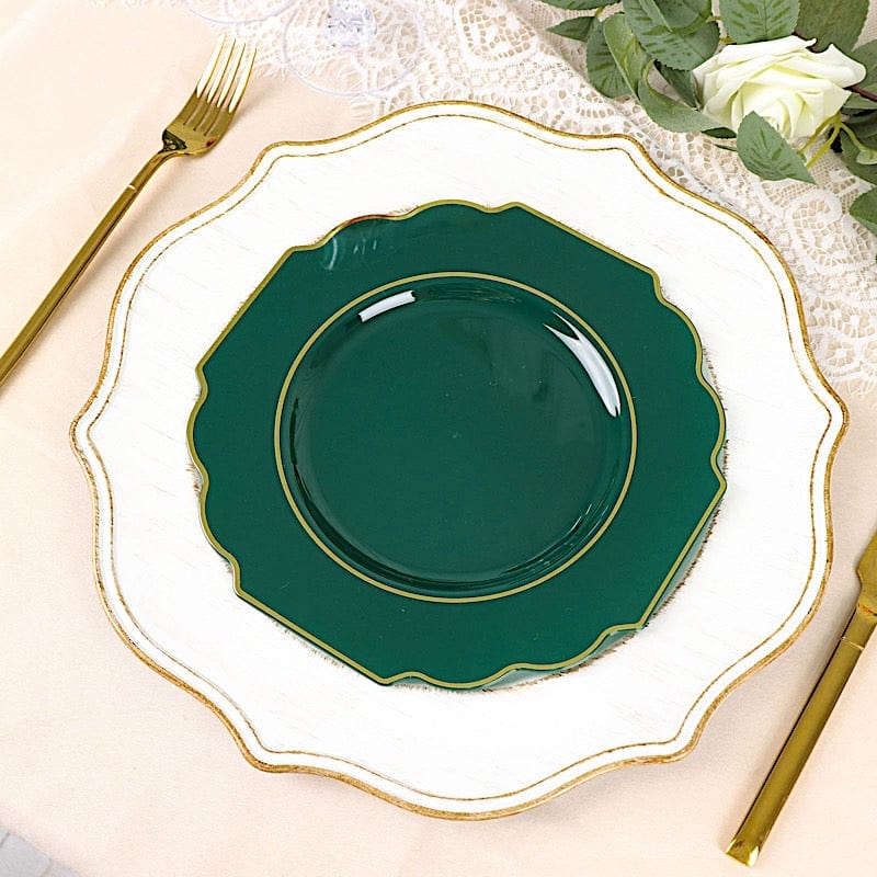 10 pcs 8 in Disposable Baroque Plastic Dessert Plates with Gold Rim