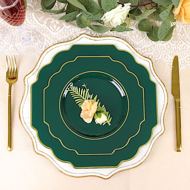 10 pcs 8 in Disposable Baroque Plastic Dessert Plates with Gold Rim