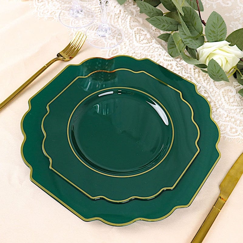 10 pcs 8 in Disposable Baroque Plastic Dessert Plates with Gold Rim