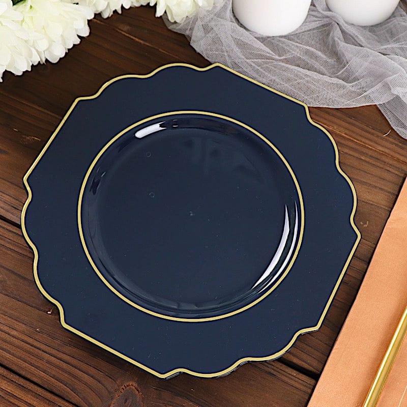 10 pcs 8 in Disposable Baroque Plastic Dessert Plates with Gold Rim