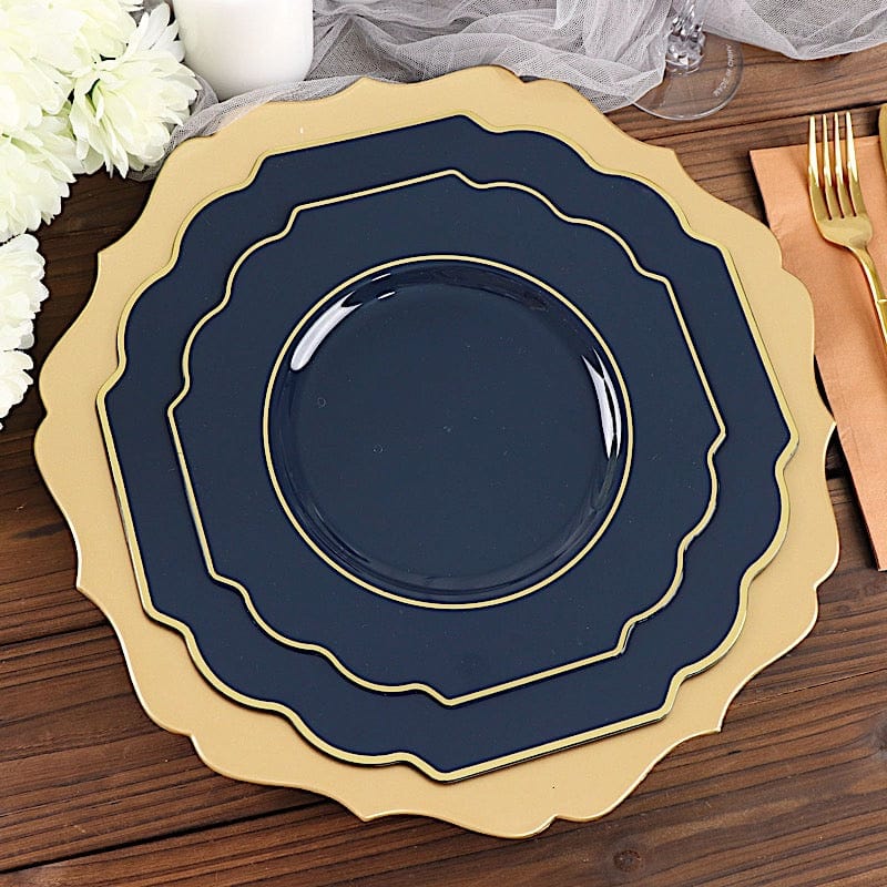 10 pcs 8 in Disposable Baroque Plastic Dessert Plates with Gold Rim