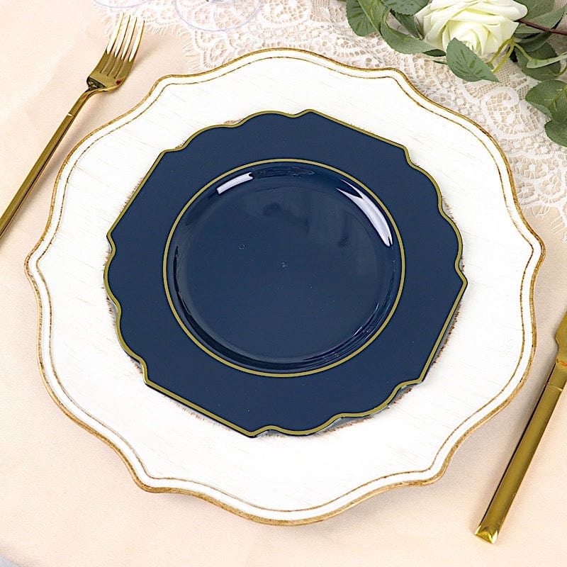10 pcs 8 in Disposable Baroque Plastic Dessert Plates with Gold Rim