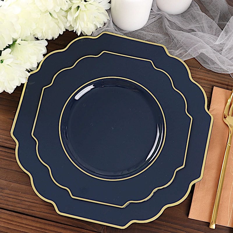 10 pcs 8 in Disposable Baroque Plastic Dessert Plates with Gold Rim