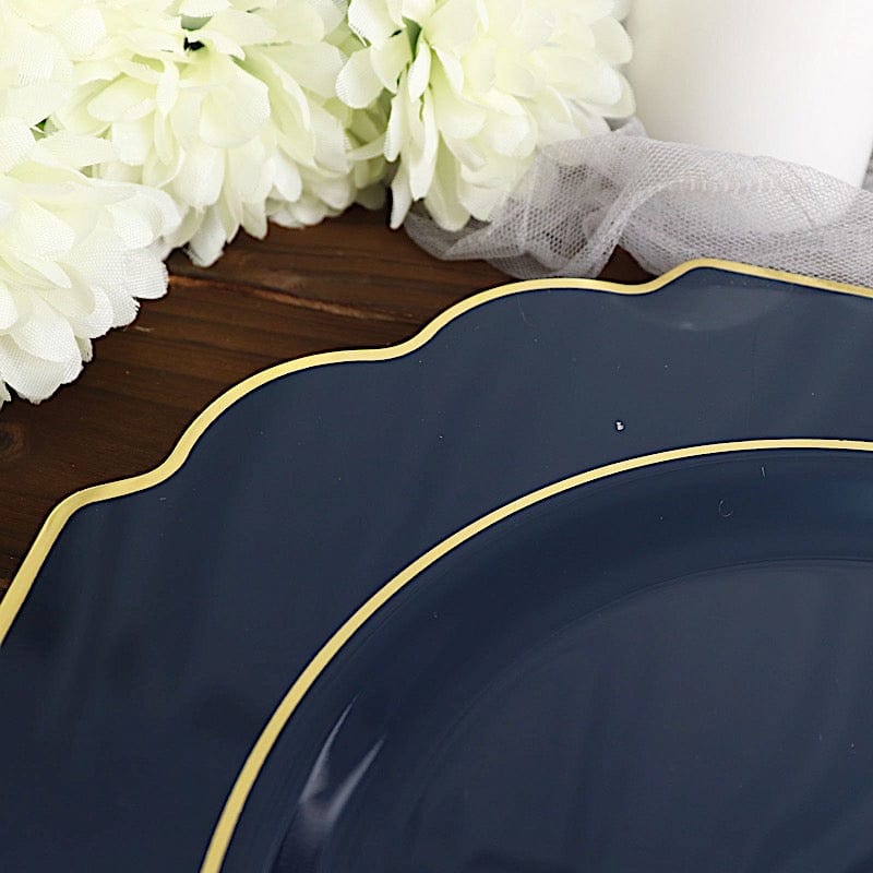 10 pcs 8 in Disposable Baroque Plastic Dessert Plates with Gold Rim
