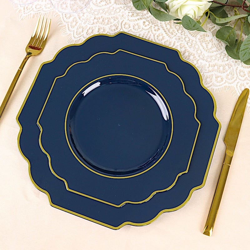 10 pcs 8 in Disposable Baroque Plastic Dessert Plates with Gold Rim