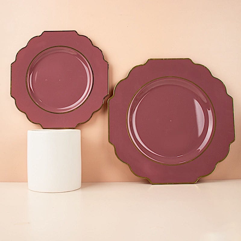 10 pcs 8 in Disposable Baroque Plastic Dessert Plates with Gold Rim