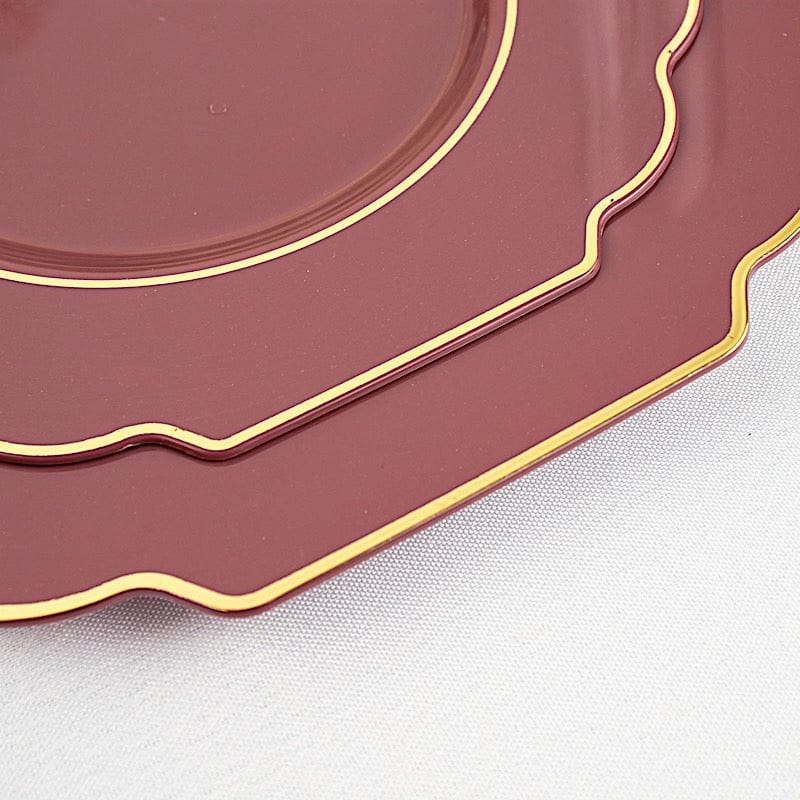 10 pcs 8 in Disposable Baroque Plastic Dessert Plates with Gold Rim