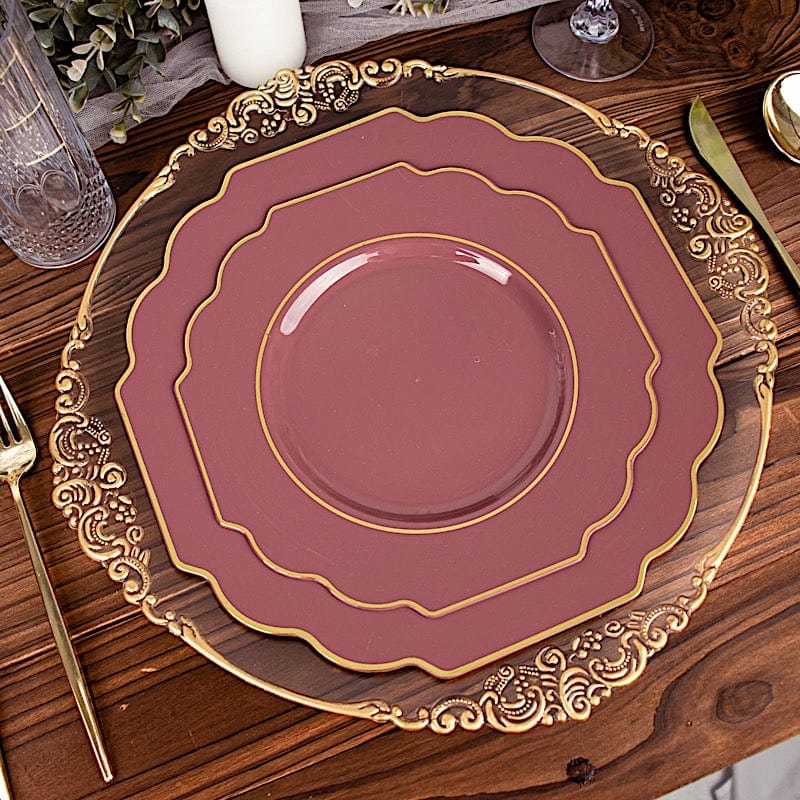 10 pcs 8 in Disposable Baroque Plastic Dessert Plates with Gold Rim