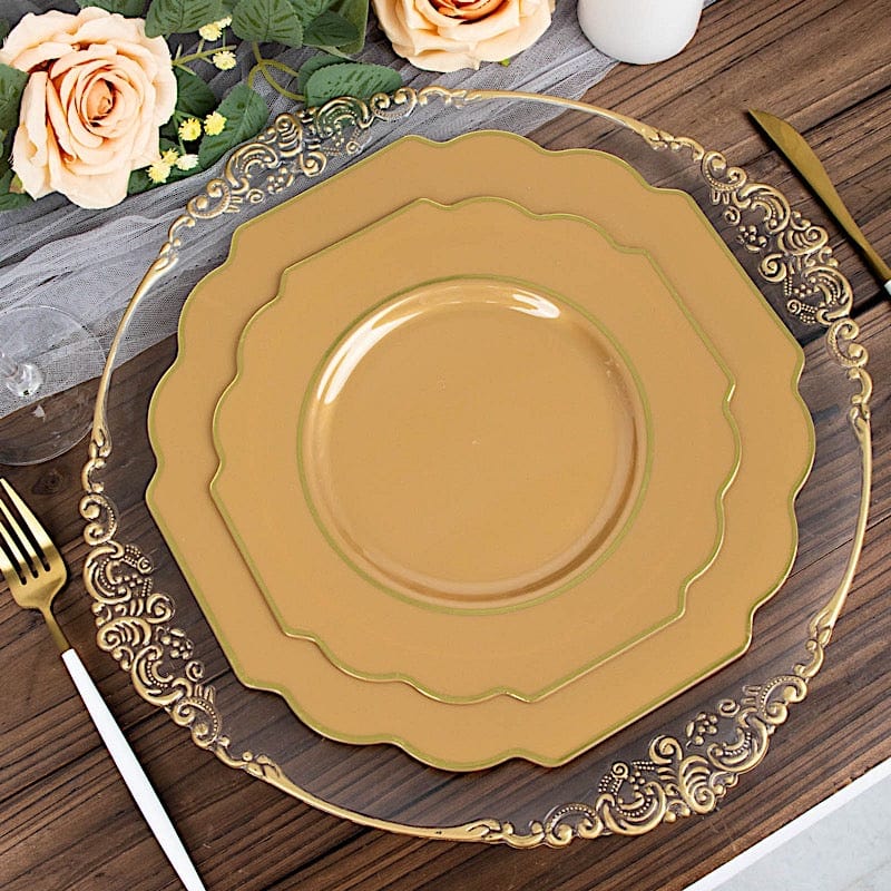 10 pcs 8 in Disposable Baroque Plastic Dessert Plates with Gold Rim