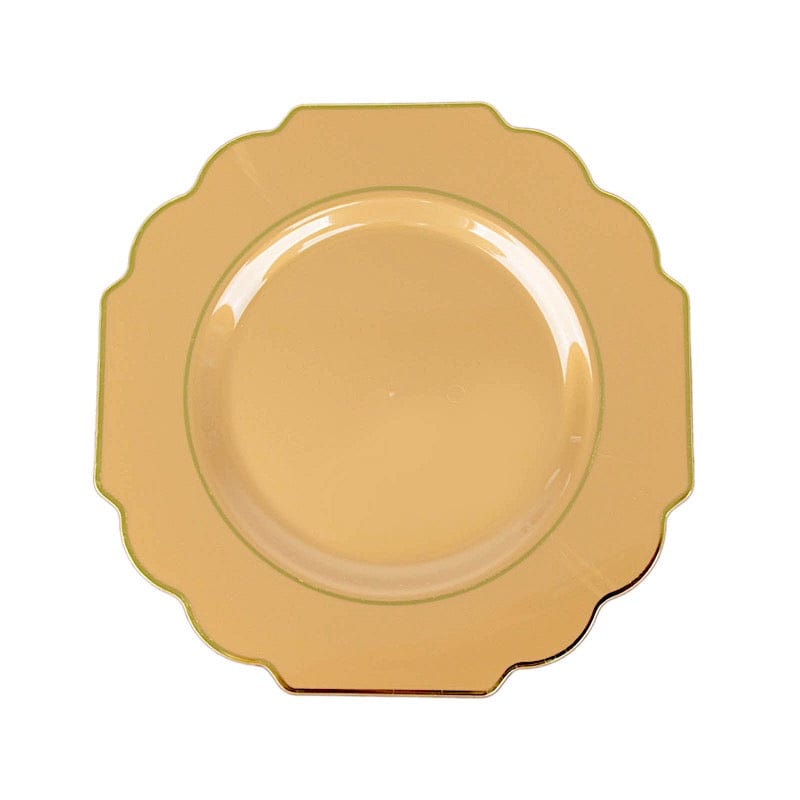 10 pcs 8 in Disposable Baroque Plastic Dessert Plates with Gold Rim