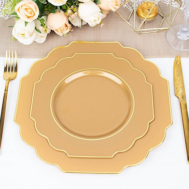 10 pcs 8 in Disposable Baroque Plastic Dessert Plates with Gold Rim