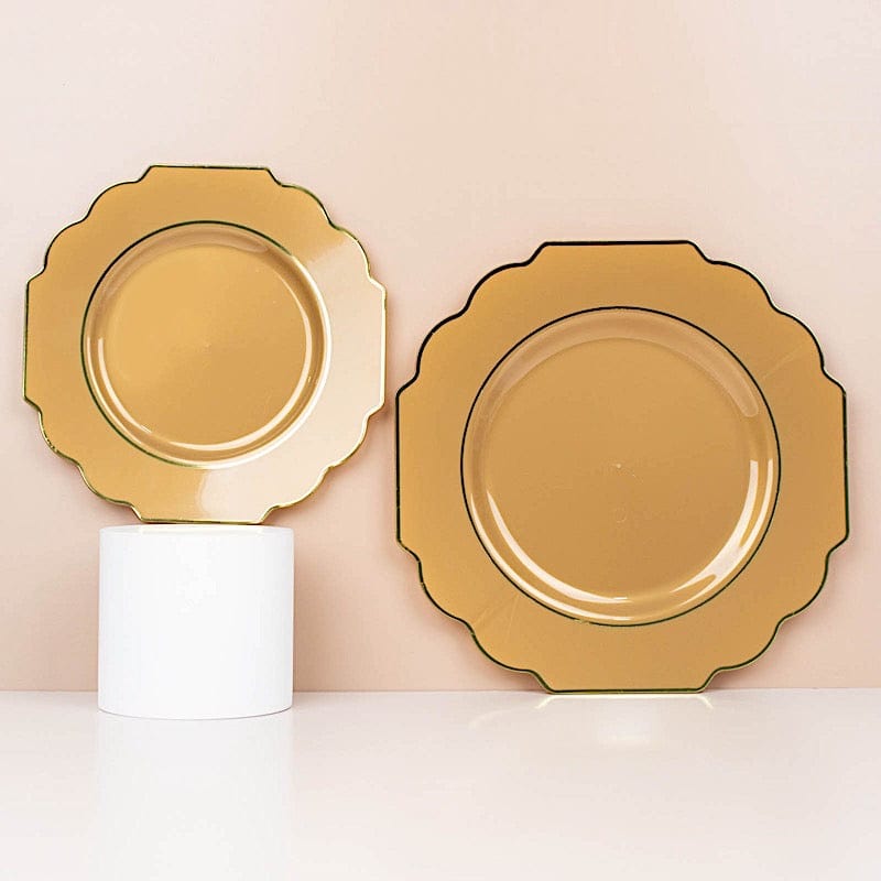 10 pcs 8 in Disposable Baroque Plastic Dessert Plates with Gold Rim