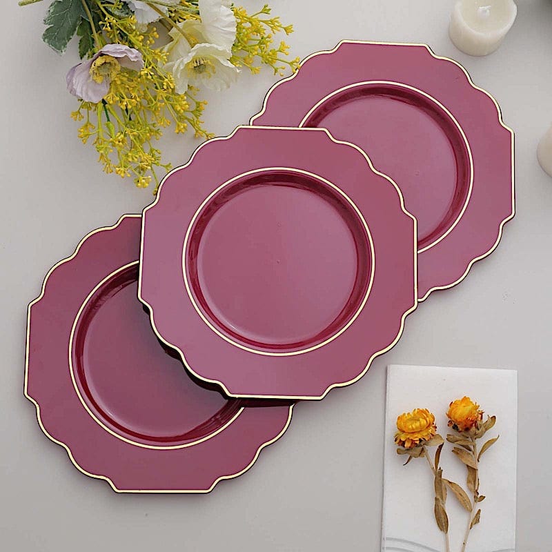 10 pcs 8 in Disposable Baroque Plastic Dessert Plates with Gold Rim