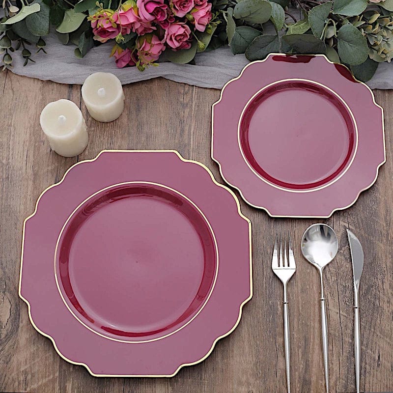 10 pcs 8 in Disposable Baroque Plastic Dessert Plates with Gold Rim