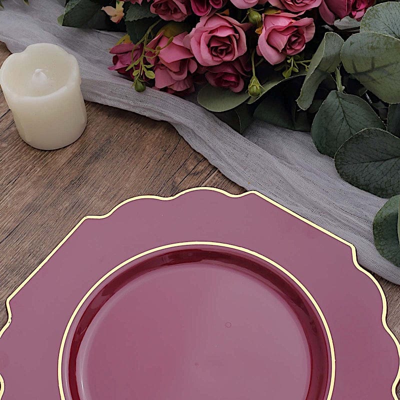 10 pcs 8 in Disposable Baroque Plastic Dessert Plates with Gold Rim