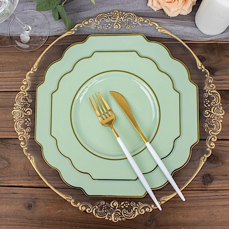 10 pcs 8 in Disposable Baroque Plastic Dessert Plates with Gold Rim