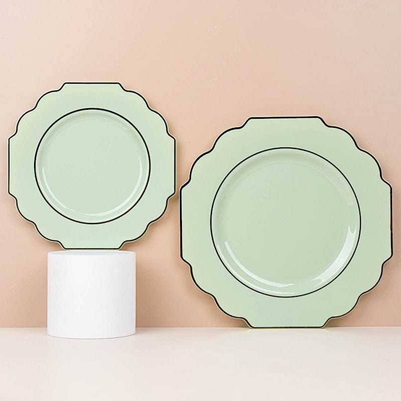 10 pcs 8 in Disposable Baroque Plastic Dessert Plates with Gold Rim