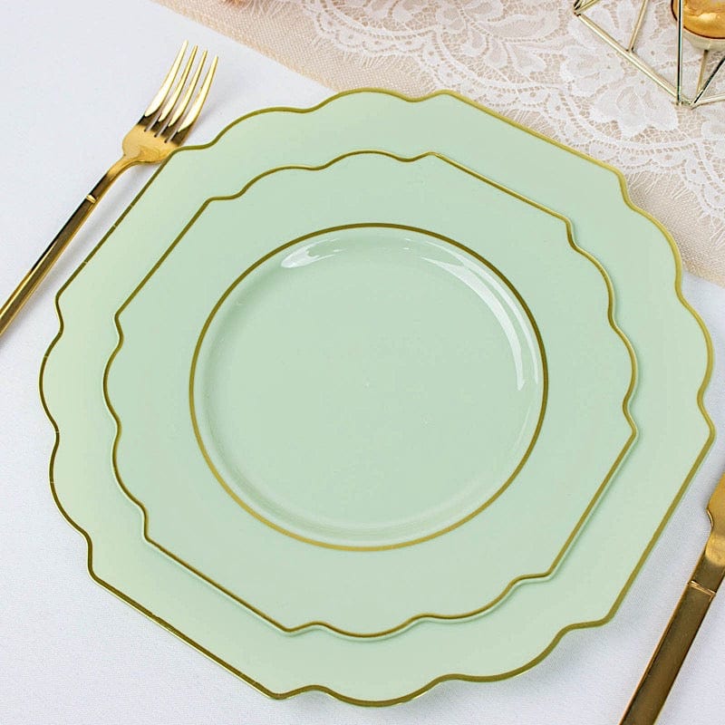 10 pcs 8 in Disposable Baroque Plastic Dessert Plates with Gold Rim