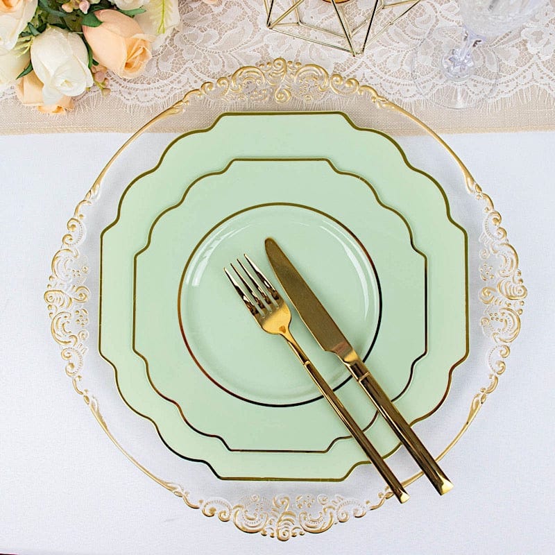 10 pcs 8 in Disposable Baroque Plastic Dessert Plates with Gold Rim