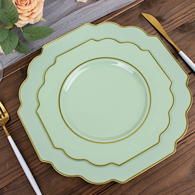 10 pcs 8 in Disposable Baroque Plastic Dessert Plates with Gold Rim