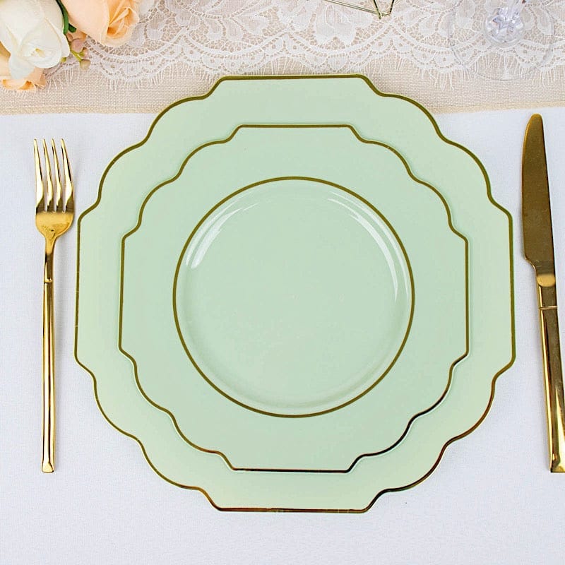 10 pcs 8 in Disposable Baroque Plastic Dessert Plates with Gold Rim