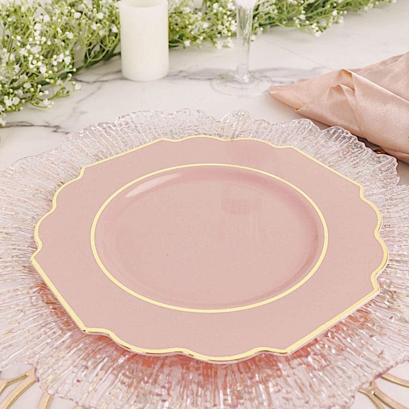 10 pcs 8 in Disposable Baroque Plastic Dessert Plates with Gold Rim