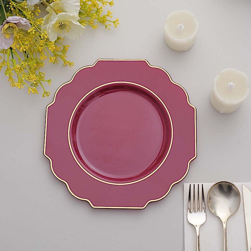 10 pcs 8 in Disposable Baroque Plastic Dessert Plates with Gold Rim