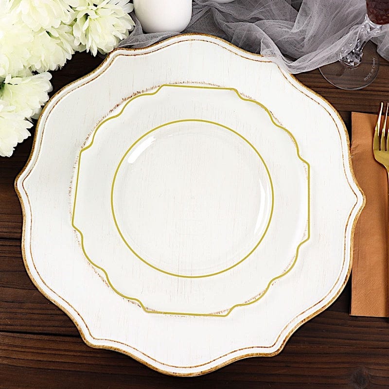 10 pcs 8 in Disposable Baroque Plastic Dessert Plates with Gold Rim