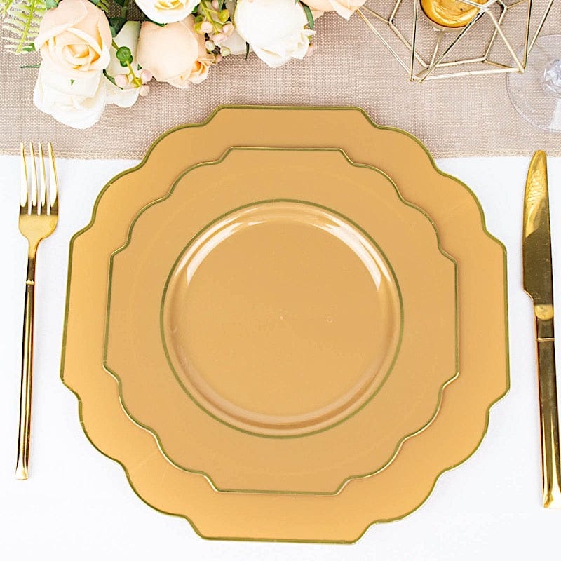 10 pcs 8 in Disposable Baroque Plastic Dessert Plates with Gold Rim
