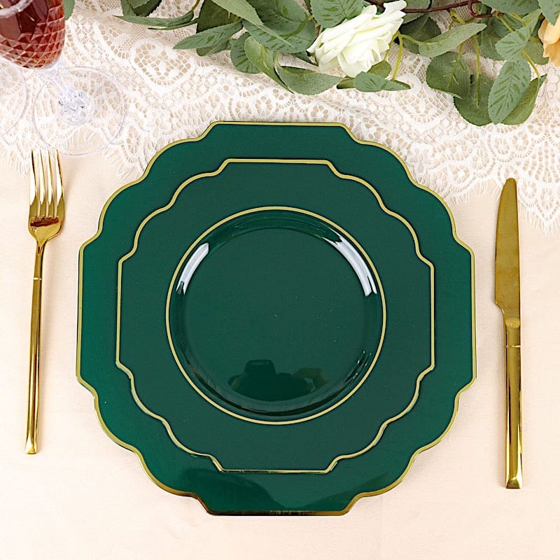 10 pcs 8 in Disposable Baroque Plastic Dessert Plates with Gold Rim